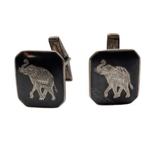 Vintage Sterling Silver Siam Elephant Cuff Links
